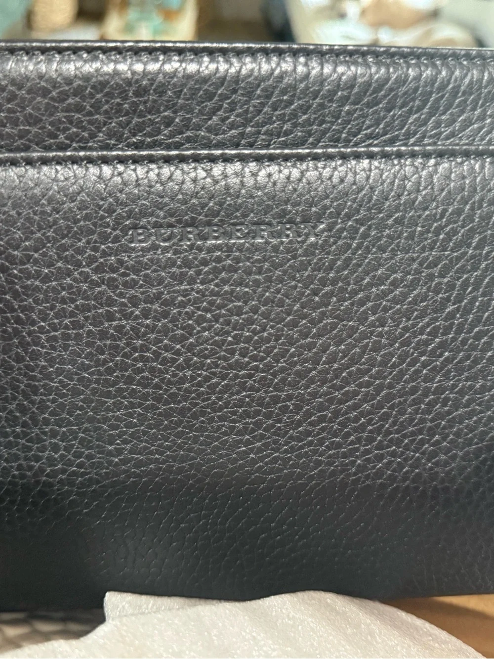 Burberry London black pebbled leather clutch, brand new.